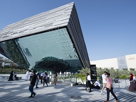 Visitors in front of the Saudi Arabia Pavilion.