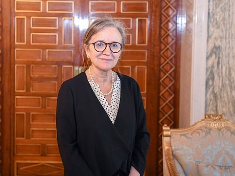 Prime Minister Najla Bouden Ramadhane poses for the media in Tunis