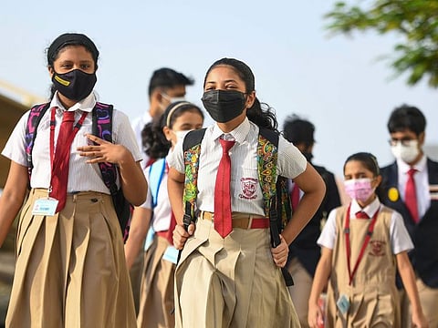 Back where they belong: GEMS Millennium School students at their campus this morning