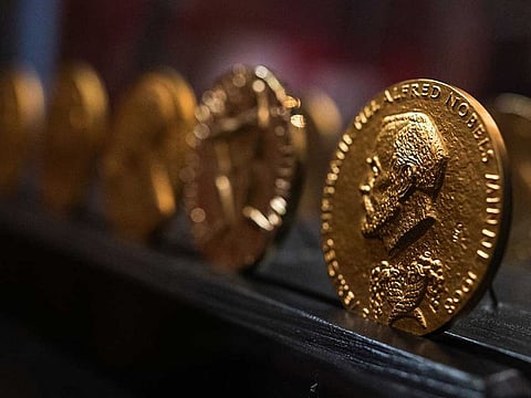Nobel medals are displayed at the laboratory of Alfred Nobel, where powder trials and experiments with artificial rubber and synthetic threads were carried out, in Karlskoga, Sweden on September 16, 2021.