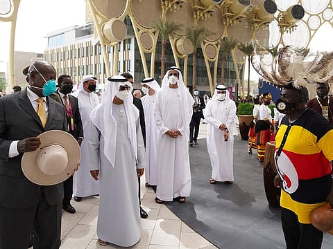 Ugandan President Yoweri Kaguta Museveni and Sheikh Nahayan Mabarak Al Nahayan, UAE Minister of Tolerance and Coexistence and Commissioner General of Expo 2020 Dubai, among others were given a tour of the site.