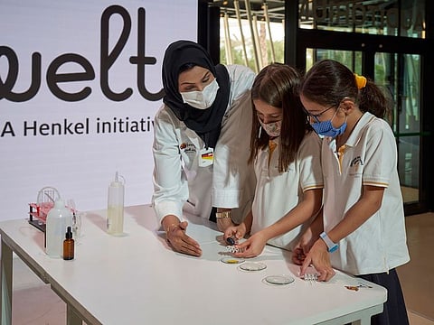 Students at the German Pavilion at Expo 2020 Dubai. For illustrative purposes only.