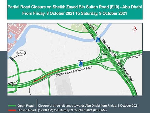 Abu Dhabi motorists urged to drive carefully near two partial road closures over the weekend.