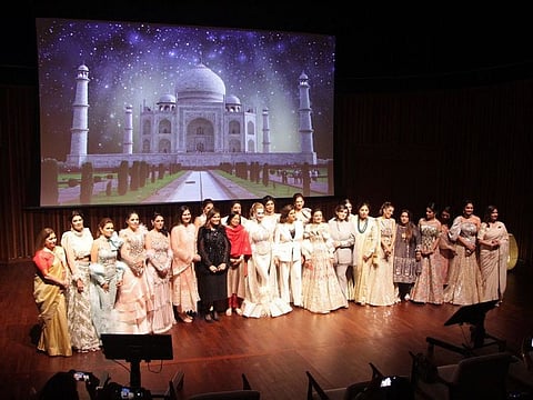From left: Ujjwala Singhania, presidnet of FLO (in black), Geeta Garodia Gandhi, grand niece of Mahatma Gandhi, Nidhi Sardana, designer and FLO member, with members from the FLO's Ludhiyana chapter led by Radhika Gupta, chairperson, FLO Ludhiyana.