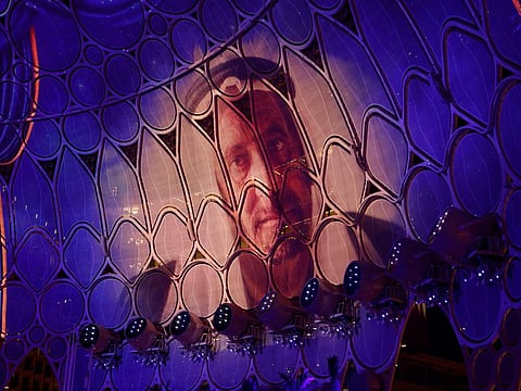 The dome of Al Wasl Plaza at Expo 2020 Dubai has been illuminated with images of the late Sheikh Rashid bin Saeed Al Maktoum through the Rashid Al Khair show.