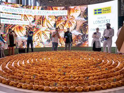 World's longest line of cinnamon buns at Swedish Pavilion at Expo 2020 Dubai
