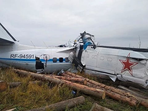 The wreckage of the L-410 plane is seen at the crash site near the town of Menzelinsk in Tatarstan, Russia. (Handout via Reuters)