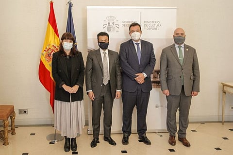 A delegation led by Ahmed bin Rakkad Al Ameri (second from left) Chairman of Sharjah Book Authority held discussions in Madrid with the Spanish Ministry of Culture and Sport regarding Spain’s participation as ‘Guest of Honour’ at the 40th edition of Sharjah International Book Fair.