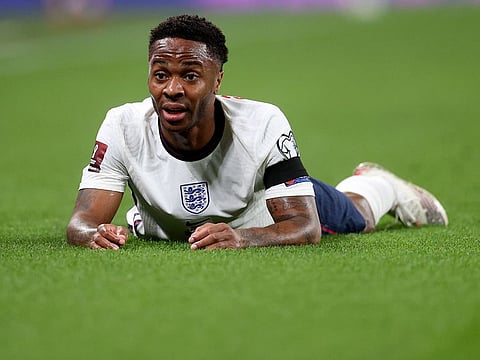 England's Raheem Sterling reacts.