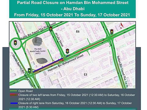 Transport authority in Abu Dhabi announces the partial closure of road along the Hamdan bin Mohammed Street over the weekend.