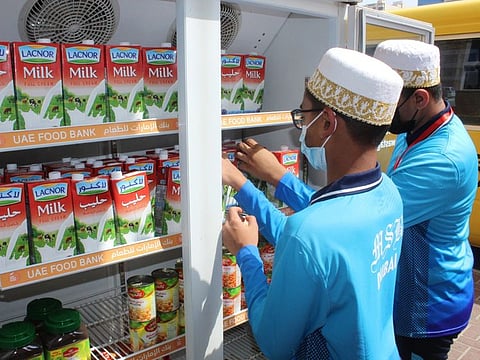 Students and staff of MSB Private School in Dubai ensure the Food Fridge is always stocked up