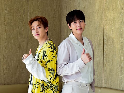 Korean K-pop group Super Junior stars Eunhyuk (left) and Kyuhyun talking to Tabloid, Gulf News in Dubai.