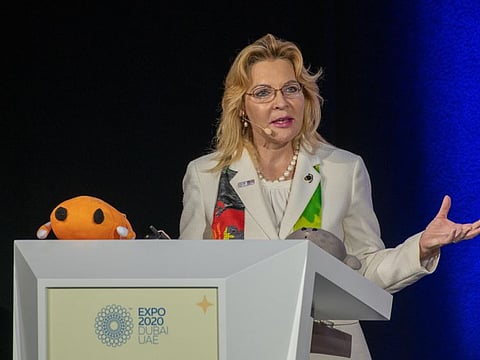 Shelli Brunswick speaks during ‘Your Daily Journey Through Space’ as part of The People’s Mission: Citizens in Space Exploration, Expo 2020 Dubai. (Photo Expo 2020 Dubai)