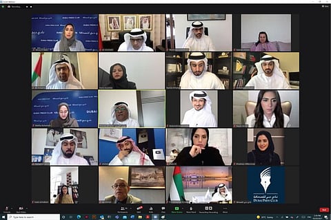 Key media personalities during the UAE-Bahrain Media Forum held to discuss the importance of digital transformation for the media industry.