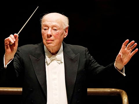 In this file photo taken on March 11, 2019, Bernard Haitink conducts the London Symphony Orchestra during a concert celebrating the conductor's 90th birthday at The Barbican in London.