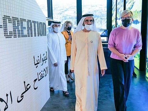 His Highness Sheikh Mohammed Bin Rashid Ali Maktoum, Vice President and Prime Minister of the UAE and Ruler of Dubai during the visit to Lithuanian Pavilion on Friday at the Expo 2020.