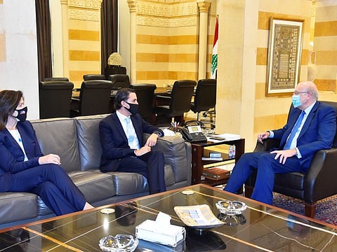 Lebanese Prime Minister Najib Mikati meets with US Special Envoy for Energy Affairs Amos Hochstein at the government palace in Beirut, on October 20, 2021.