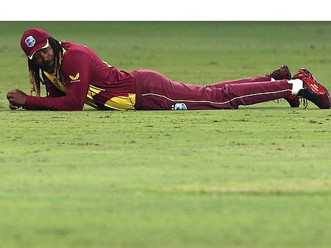 A crest-fallen Chris Gayle as England defeat West Indies in Dubai