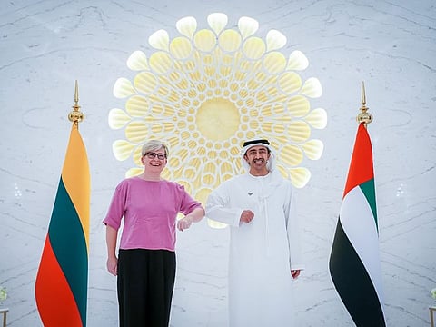 Sheikh Abdullah bin Zayed Al Nahyan, Minister of Foreign Affairs and International Cooperation, received Ingrida Simonyte, the Prime Minister of Lithuania, at Expo 2020 Dubai on Saturday.