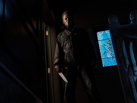 Michael Myers (aka The Shape) in Halloween Kills, directed by David Gordon Green.