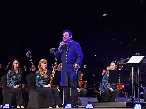 AR Rahman performs with the Firdaus Orchestra at the Expo 2020 Dubai on October 23, 2020.