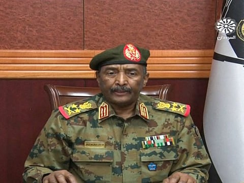 Sudan's top general Abdul Fattah Al Burhan during his televised address on October 25, 2021.