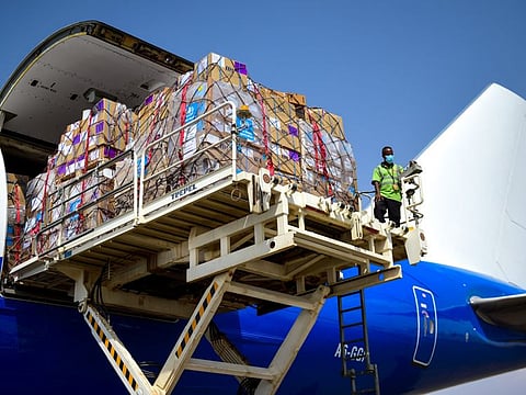 Medical supplies being offloaded at Khartoum Airport in Sudan on Sunday. Sheikh Mohammed bin Rashid Al Maktoum has ordered an emergency humanitarian air-bridge to Sudan, transporting essential medical supplies. Ahmed Ramzan/ Gulf News