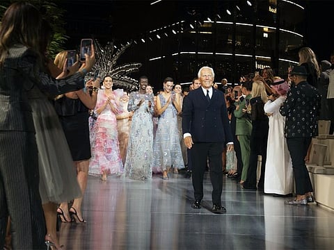 Italian designer Giorgio Armani at the One Night Only show of his Spring Summer 2022 collection at the Armani Hotel Pavilion in Dubai, last evening