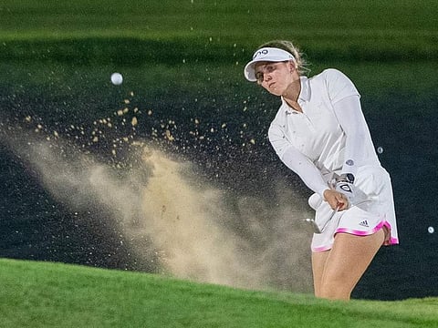 Muirhead plays out of the bunker on the 10th where she still managed a birdie