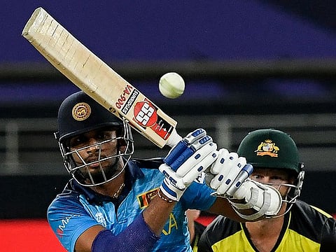 Sri Lanka's white ball captain Dasun Shanaka in an attacking mode during their T20 World Cup campaign in the UAE last year.