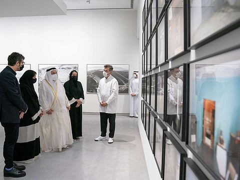 His Highness Dr Sheikh Sultan bin Muhammad Al Qasimi at ‘The Other Side of Silence’ art exhibition by Hrair Sarkissian at Sharjah Art Foundation today.