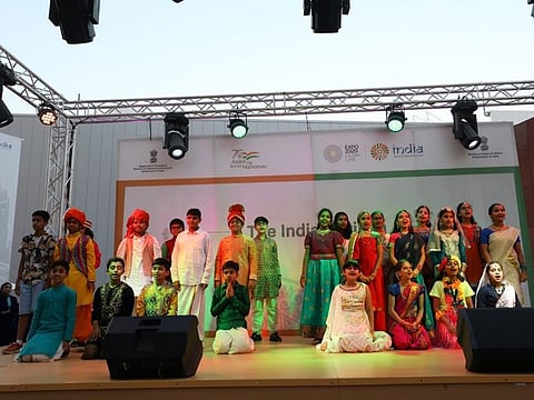 A performance by children during National Unity Day celebrations at India Pavilion at Expo 2020 Dubai on October 31