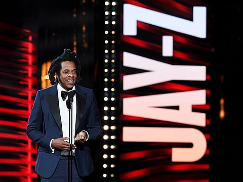 Jay-Z speaks after being inducted into the Rock and Roll Hall of Fame, in Cleveland, Ohio, US on October 30, 2021.