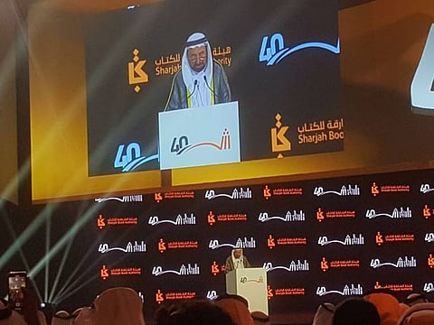 Dr Sheikh Sultan bin Muhammad Al Qasimi addressing the opening ceremony of 40th Sharjah International Book Fair at Expo Centre Sharjah on Tuesday.