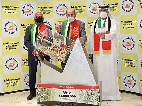 The latest Dubai Duty Free Millennium Millionaire draw at Terminal 2 of Dubai International Airport on Tuesday.