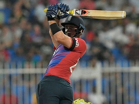 England's Liam Livingstone in full flow during the recent T20 World Cup in the UAE.