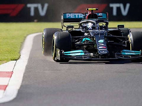 Mercedes driver Valtteri Bottas, of Finland, drives his car during the qualifying run of the Formula One Mexico Grand Prix auto race at the Hermanos Rodriguez racetrack in Mexico City.