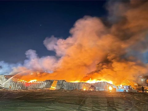 The fire broke out on Monday at an oil factory in Al Jazirah Al Hamra, RAK.