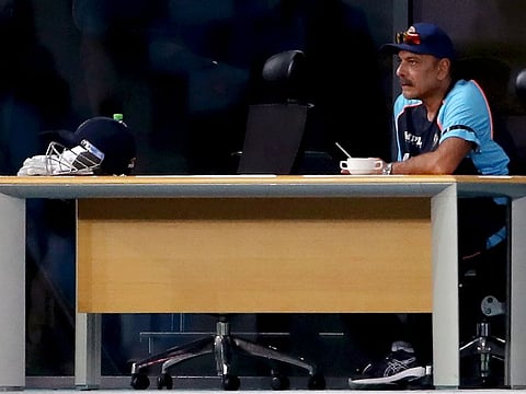 Ravi Shastri at his last day in office during India's final Super-12 game against Namibia in T20 World Cup on Monday.