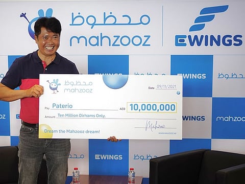 Paterio, 52, a Filipino expatriate living in Fujairah, is the latest winner of the weekly Mahzooz draw.