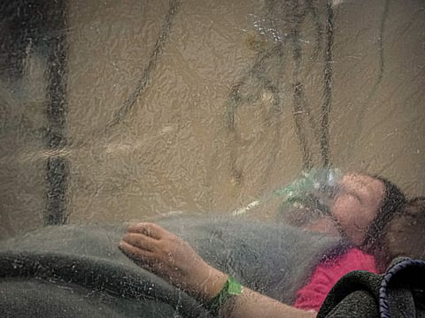 A patient at the University Emergency Hospital COVID-19 section in Bucharest, Romania, on November 8, 2021.