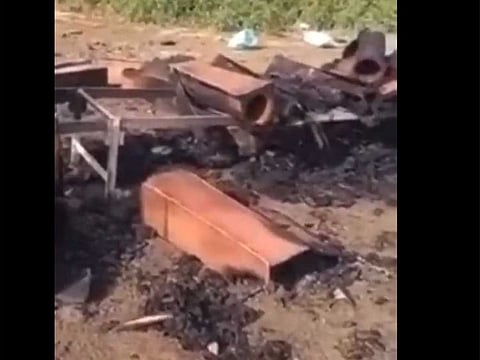 The Interior Ministry posted footage of the beehives after they were torched, showing them mostly charred.