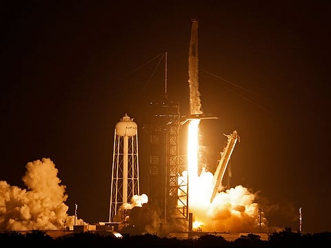 A SpaceX Falcon 9 rocket, with the Crew Dragon capsule, is launched carrying three NASA and one ESA astronauts on a mission to the International Space Station at the Kennedy Space Centre in Cape Canaveral, Florida, U.S. November 10, 2021.