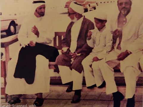 Dr Mustafa Taherali Saasa as a young boy (third from left) with his father Taherali Abdul Hussain Saasa (second from left) and the late Ruler of Dubai Sheikh Rashid bin Saeed Al Maktoum back in the day.