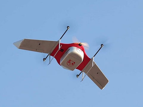 The drone delivered a 2.5kg food package from one end of the park to the other with the help of two riders who loaded and collected the package and distributed food to children of Sweet Homes orphanage invited at the event.