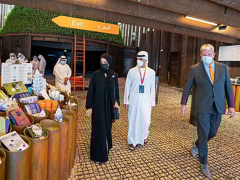 Sheikh Khaled bin Mohamed bin Zayed Al Nahyan during his tour of pavilions at Expo 2020 Dubai on Sunday