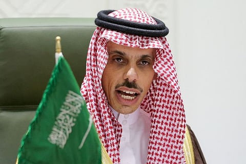 Saudi Arabia's Foreign Minister Prince Faisal bin Farhan Al Saud speaks during a news conference in Riyadh in a file photo. Prince Faisal reiterated a call on the political class to end the “domination” of the Iran-allied Hezbollah movement.
