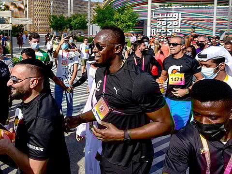 Usain Bolt on the 1.45-kilometre track around the Expo site