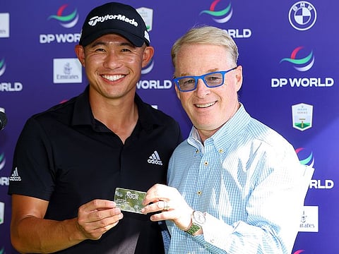 Collin Morikawa receives Honorary Life Membership of the European Tour from CEO Keith Pelley