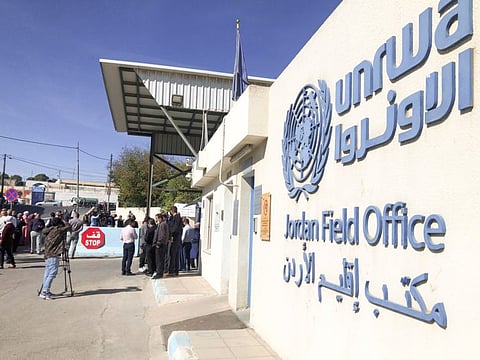 UNRWA employees take part in a sit-in demonstration, according to them against anticipated austerity measures within the organisation, in Amman, Jordan November 8, 2021.